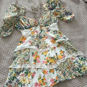 Yvonne and Love Puff Sleeve Mini Dress Floral